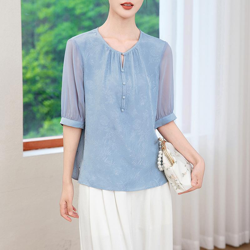 Шелковая рубашка женское платье новая шелковая рубашка темперамент круглый вырез уменьшающая возраст шелк-тутовый короткий рукав топ XXXL
Шелковая рубашка женское платье новая шелковая рубашка темперамент круглый вырез уменьшающая возраст шелк-тутовый короткий рукав топ XXXL