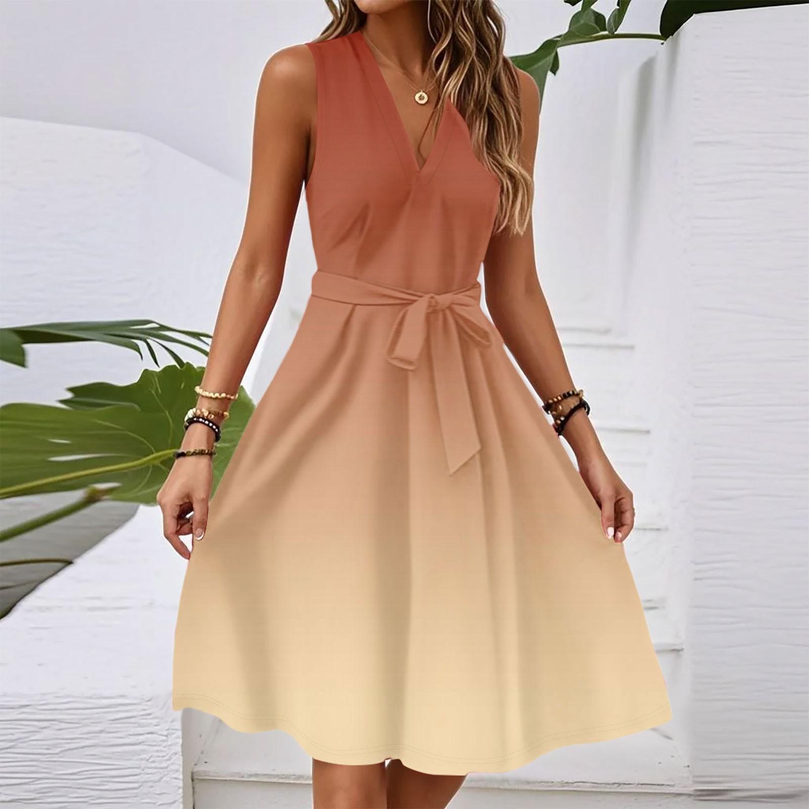 Women s Spring And Summer Casual V-Neck Sleeveless Waist Gradient Printed Midi Dress L шафрановий
Women s Spring And Summer Casual V-Neck Sleeveless Waist Gradient Printed Midi Dress L шафрановий