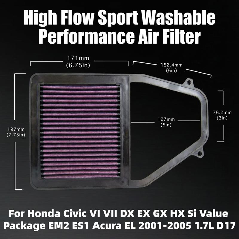 For Honda Civic VI VII DX EX GX HX Si Value Package EM2 ES1 Acura EL 2001-2005 1.7L D17 Gas Engine High Flow Air Filter 33-2192
For Honda Civic VI VII DX EX GX HX Si Value Package EM2 ES1 Acura EL 2001-2005 1.7L D17 Gas Engine High Flow Air Filter 33-2192