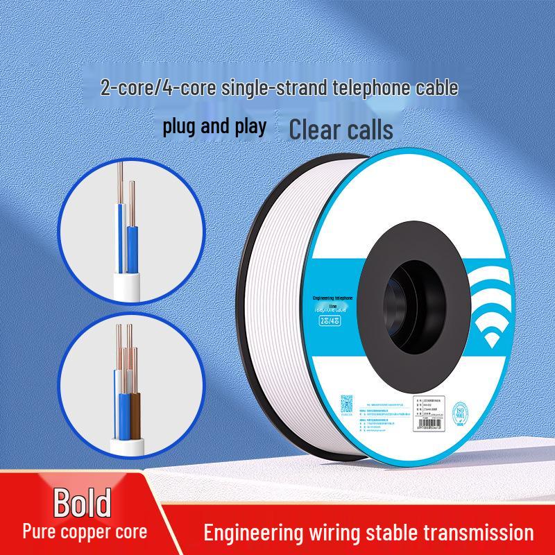 Single Strand Oxygen-Free Copper Phone & Fax Connection Cable - RJ11, 2/4 Core for Landline Extension 2-core 0.5 copper-aluminum alloy 200m
Single Strand Oxygen-Free Copper Phone & Fax Connection Cable - RJ11, 2/4 Core for Landline Extension 2-core 0.5 copper-aluminum alloy 200m