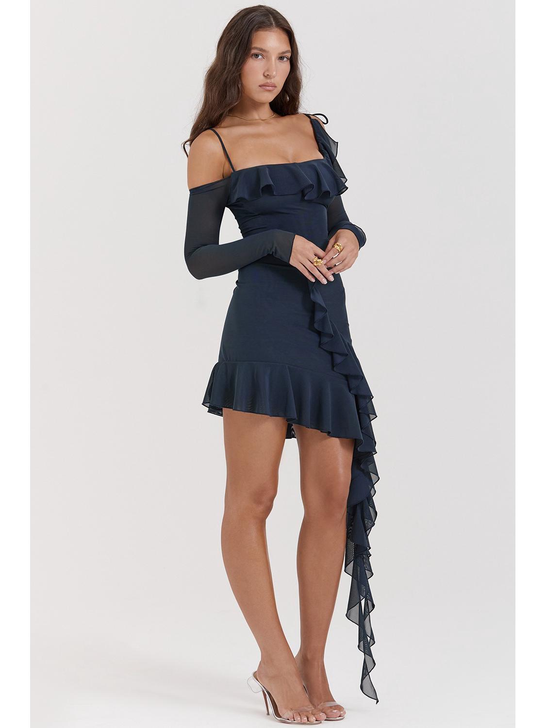 European & American One-Shoulder Ruffled Slim-Fit Mini Dress L
European & American One-Shoulder Ruffled Slim-Fit Mini Dress L