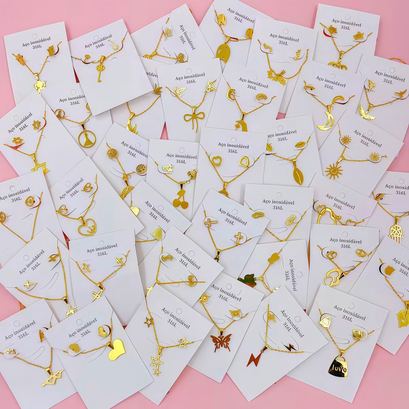 10Sets Fashion Flowers Heart Geometry Stainless Steel Earrings Necklace Set For Women Mix Style Trendy Jewelry Party Gifts 50cm
10Sets Fashion Flowers Heart Geometry Stainless Steel Earrings Necklace Set For Women Mix Style Trendy Jewelry Party Gifts 50cm
