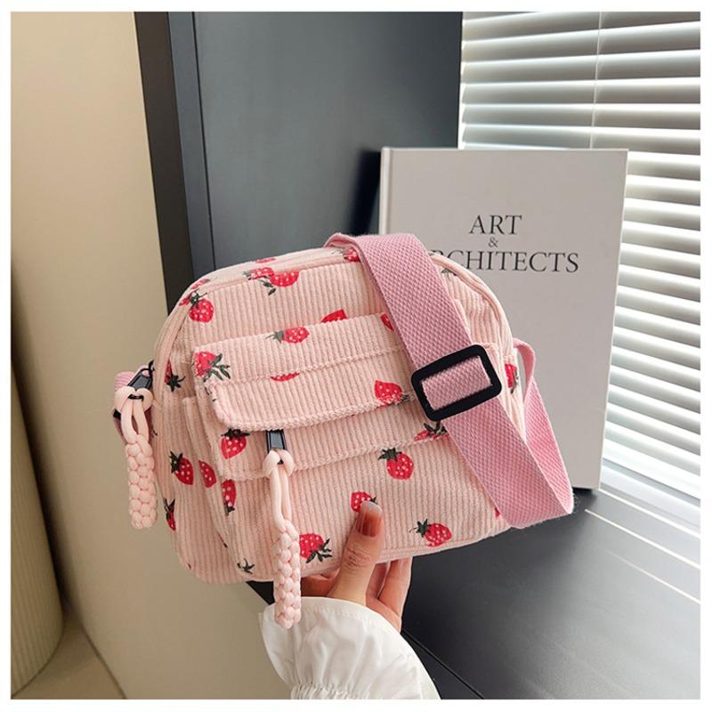 Вельветовая маленькая сумка женская новая полосатый бархат модная клубничный принт сумка для мобильного телефона повседневная сумка-мессенджер тренд 21*18*8cm розовый