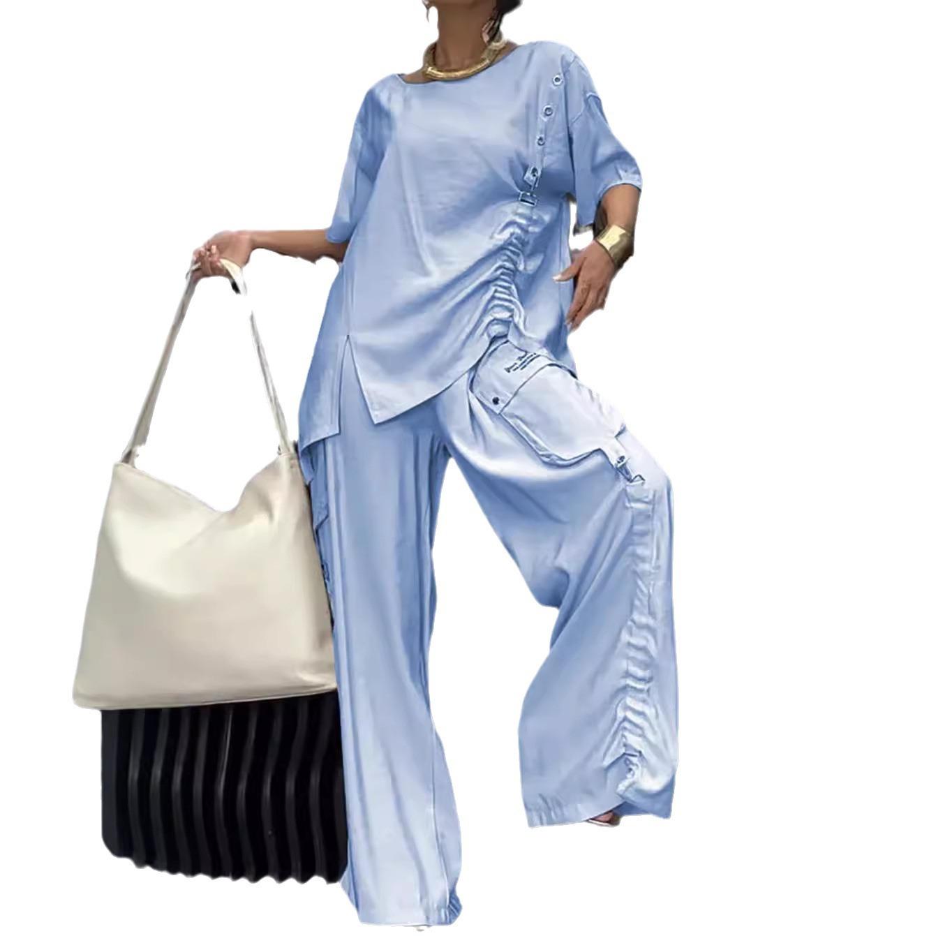 Women s Casual Loose Short Sleeve Top with Pleated Detail and Wide Leg Pants Set In Light Beige XXXL синій
Women s Casual Loose Short Sleeve Top with Pleated Detail and Wide Leg Pants Set In Light Beige XXXL синій