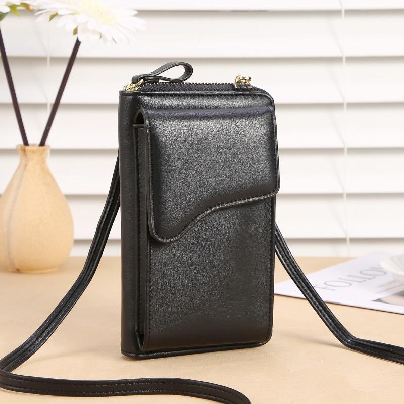 IELGY Модная корейская женская длинная однотонная сумка-мессенджер для мобильного телефона чёрный