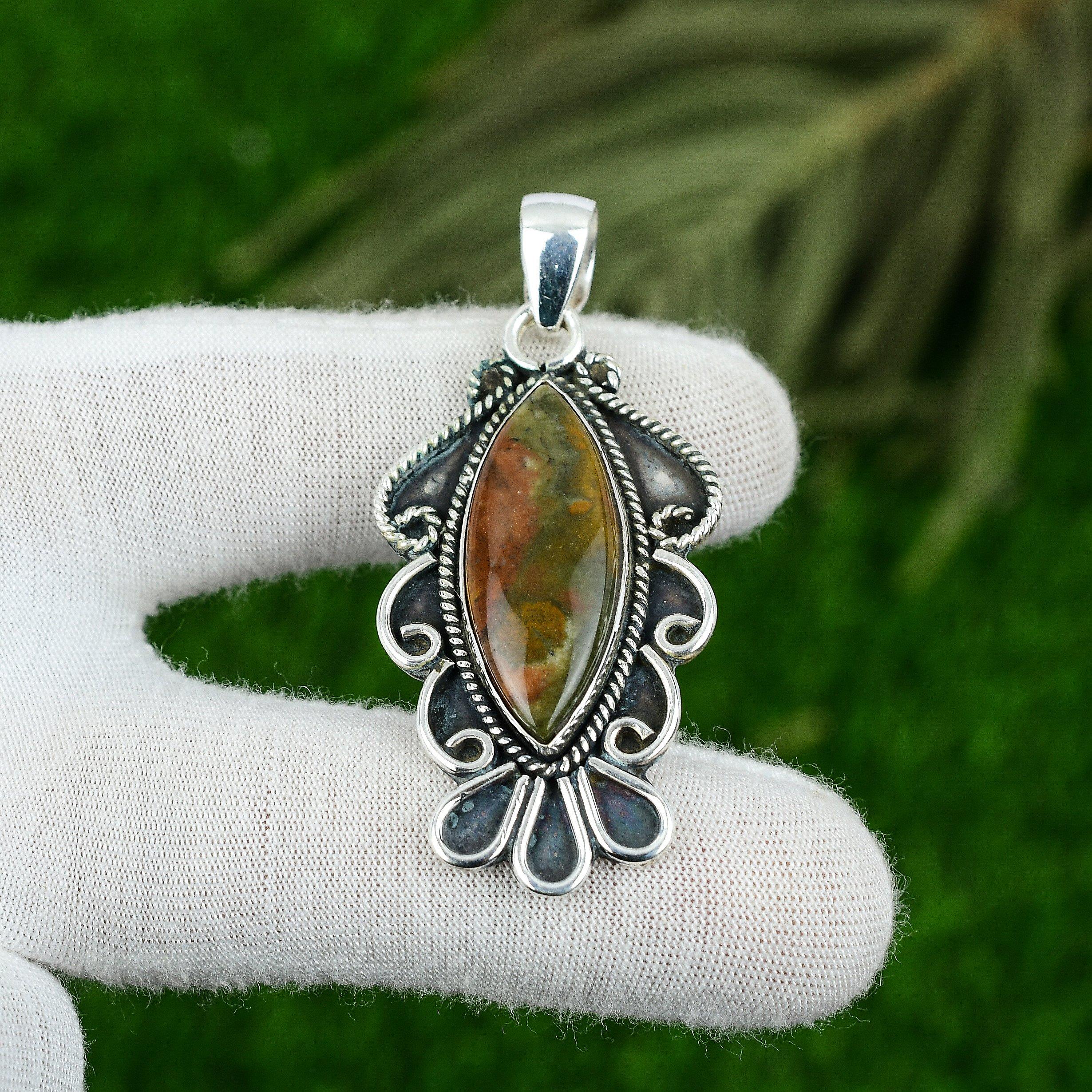 Marquise Ocean Jasper Stone Bezel Engagement Trendy Pendant 925 Sterling Silver
Marquise Ocean Jasper Stone Bezel Engagement Trendy Pendant 925 Sterling Silver