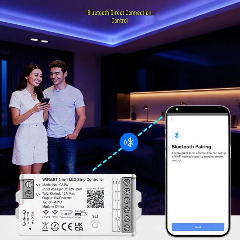 Tuya Smart Dual-Mode LED Strip Controller (WIFI+Bluetooth) C31W
Tuya Smart Dual-Mode LED Strip Controller (WIFI+Bluetooth) C31W