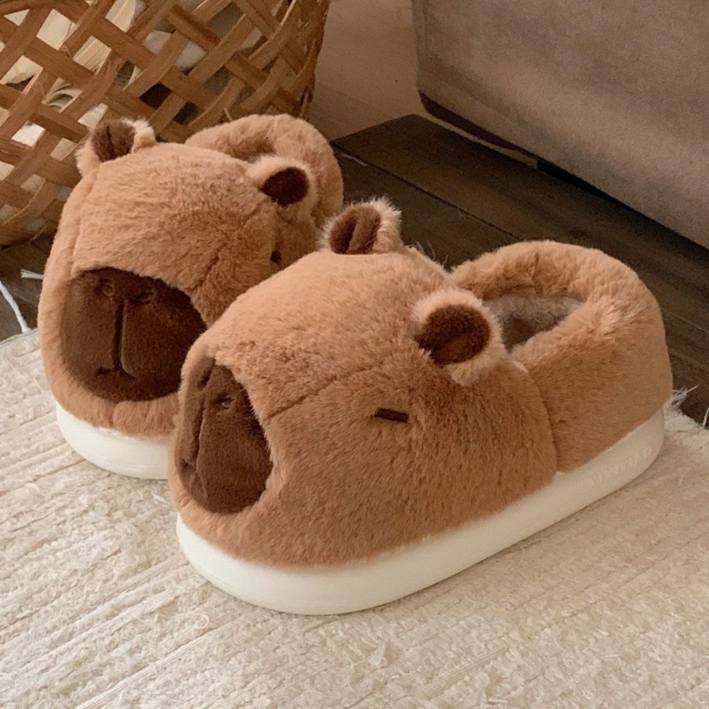 Зимние теплые стереоскопические тапочки-капибары Женские мультяшные плюшевые тапочки Толстая пушистая обертка для лодыжки Мужские женские парные домашние хлопковые тапочки 44-45