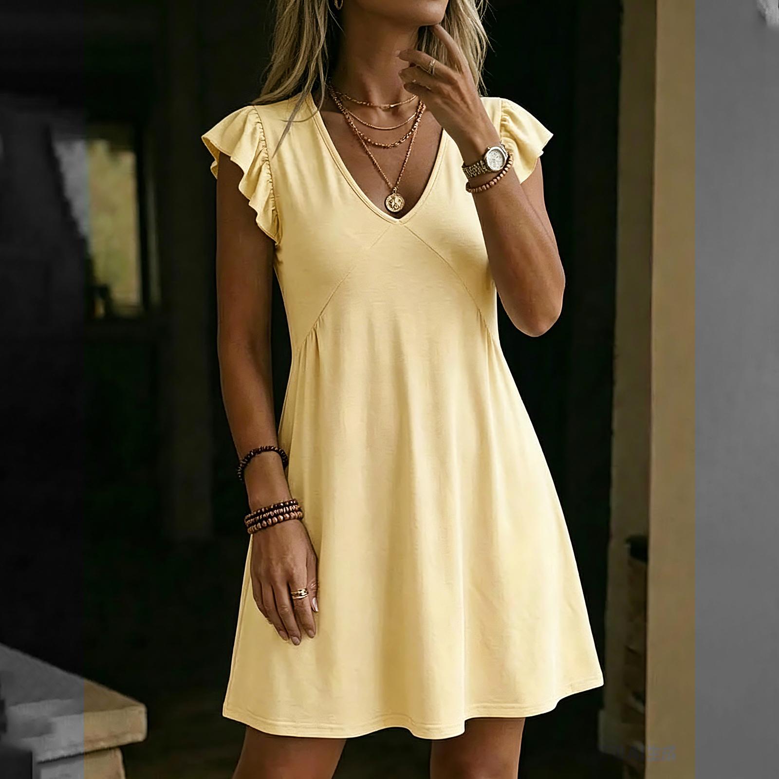 Ladies Casual V-neck Pleated Ruffle Sleeves Loose Vest Skirt S жовтий
Ladies Casual V-neck Pleated Ruffle Sleeves Loose Vest Skirt S жовтий