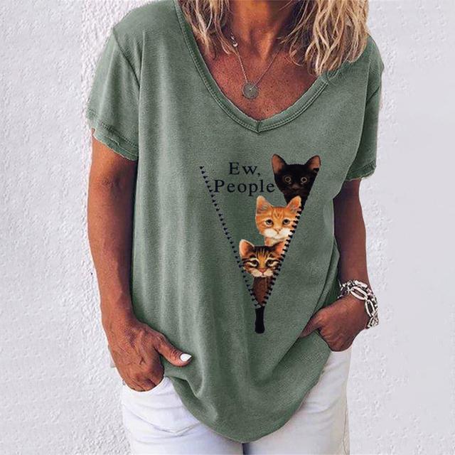 Жіноча футболка Kawaii Cat Graphic V-подібний виріз з коротким рукавом Модні повсякденні футболки з принтом Веселий літній жіночий одяг Вуличний топ 2XL
Жіноча футболка Kawaii Cat Graphic V-подібний виріз з коротким рукавом Модні повсякденні футболки з принтом Веселий літній жіночий одяг Вуличний топ 2XL