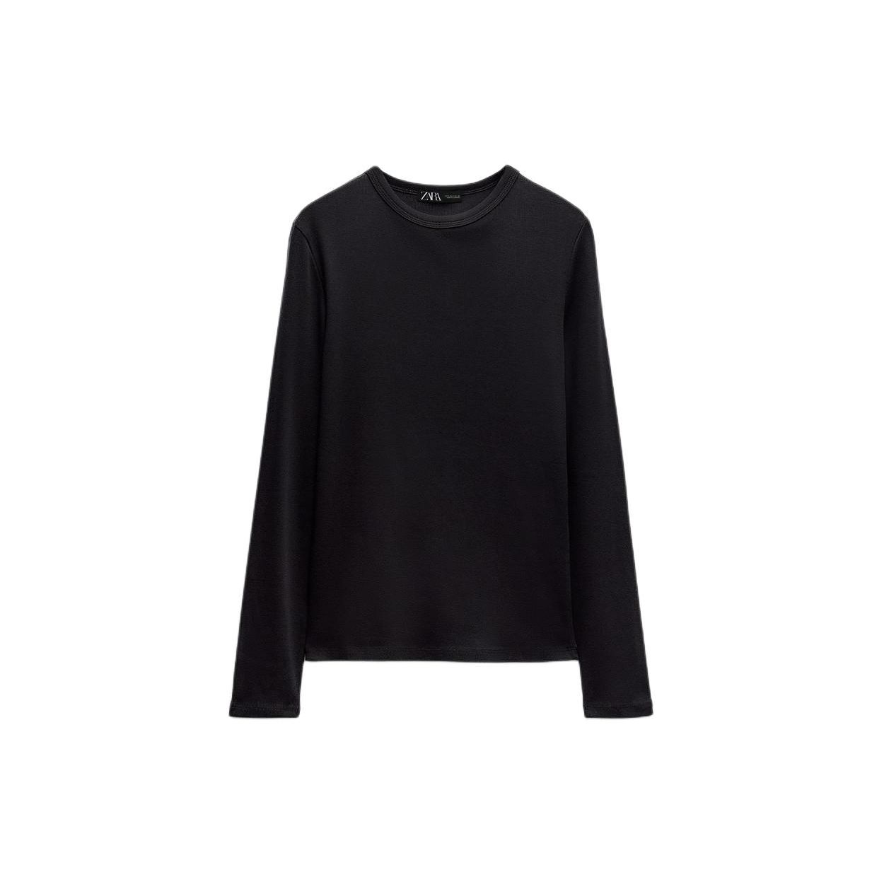 Zara Ribbed Solid Color Round Neck Long Sleeve T-Shirt Women tops Black 4174638-800 S 
Zara Ribbed Solid Color Round Neck Long Sleeve T-Shirt Women tops Black 4174638-800 S
