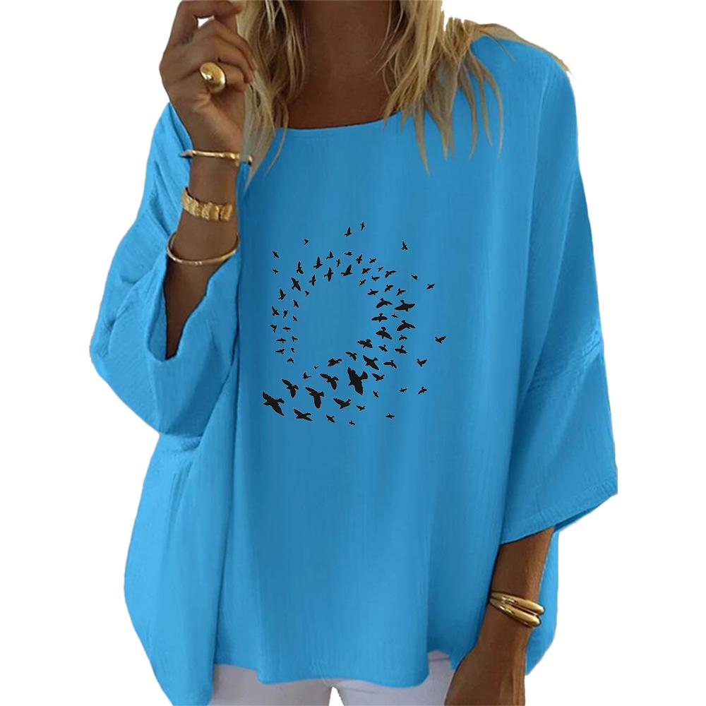 Female Fashion Print 3/4 Long Sleeve Shirt Ladies Casual Loose Blouses Women Spring Autumn Round Neck Top
Female Fashion Print 3/4 Long Sleeve Shirt Ladies Casual Loose Blouses Women Spring Autumn Round Neck Top