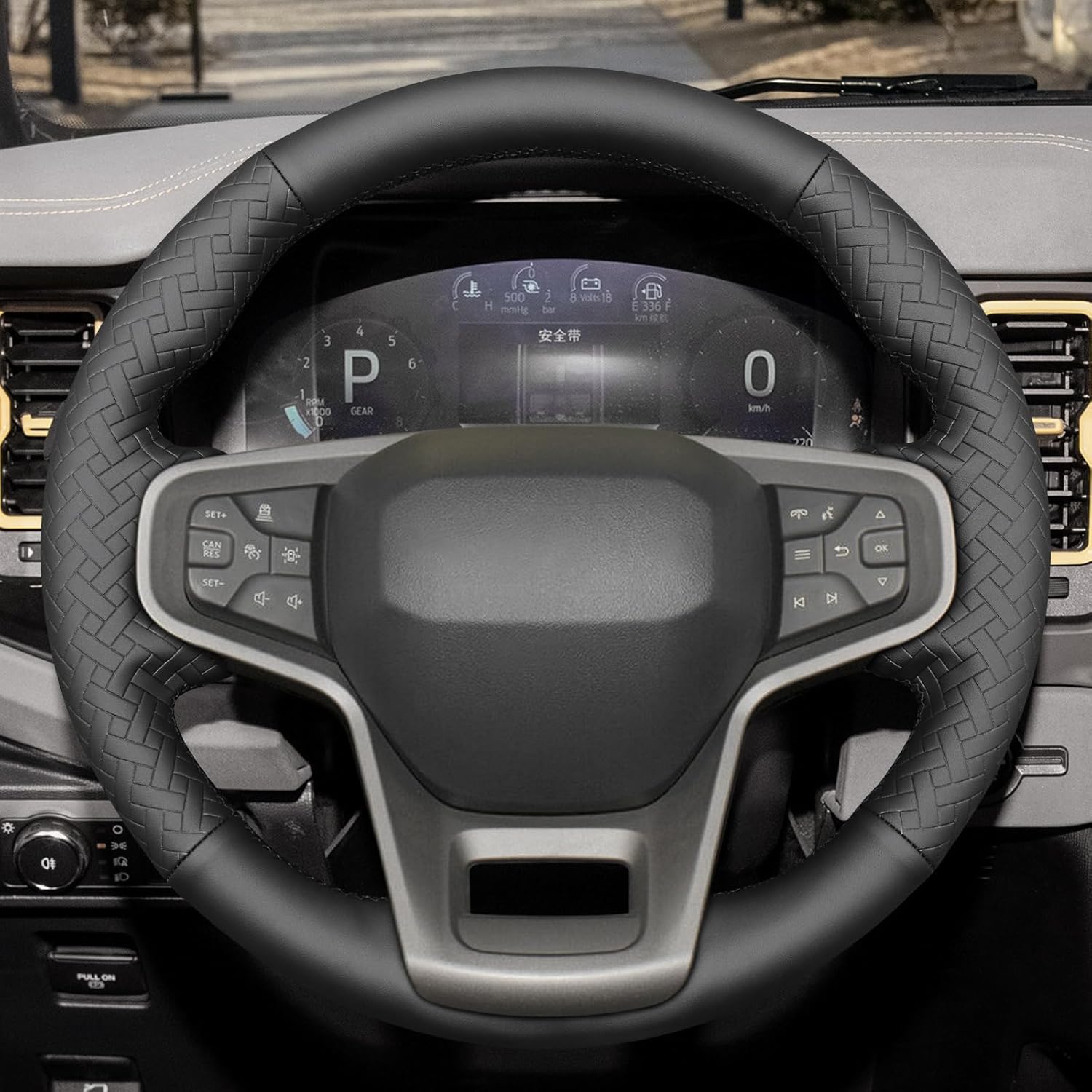 MEWANT Hand Stitch Black Smooth Woven Embossed Artificial Leather Steering Wheel Cover for Ford Bronco 2021-2024
MEWANT Hand Stitch Black Smooth Woven Embossed Artificial Leather Steering Wheel Cover for Ford Bronco 2021-2024