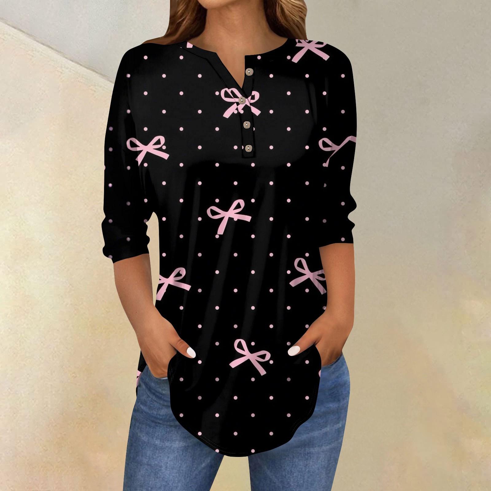 Женская повседневная свободная футболка с принтом банта на пуговицах и рукавами три четверти M чёрный
Женская повседневная свободная футболка с принтом банта на пуговицах и рукавами три четверти M чёрный