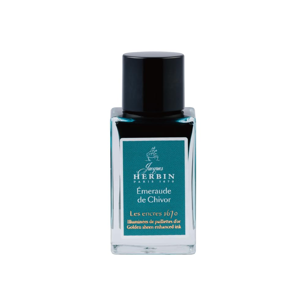Jacques Herbin Anniversary Ink 1670, 15ml (with gold particles), for fountain pens and dip pens, Emerald, Thibaut, HERBIN hbj16035
Jacques Herbin Anniversary Ink 1670, 15ml (with gold particles), for fountain pens and dip pens, Emerald, Thibaut, HERBIN hbj16035