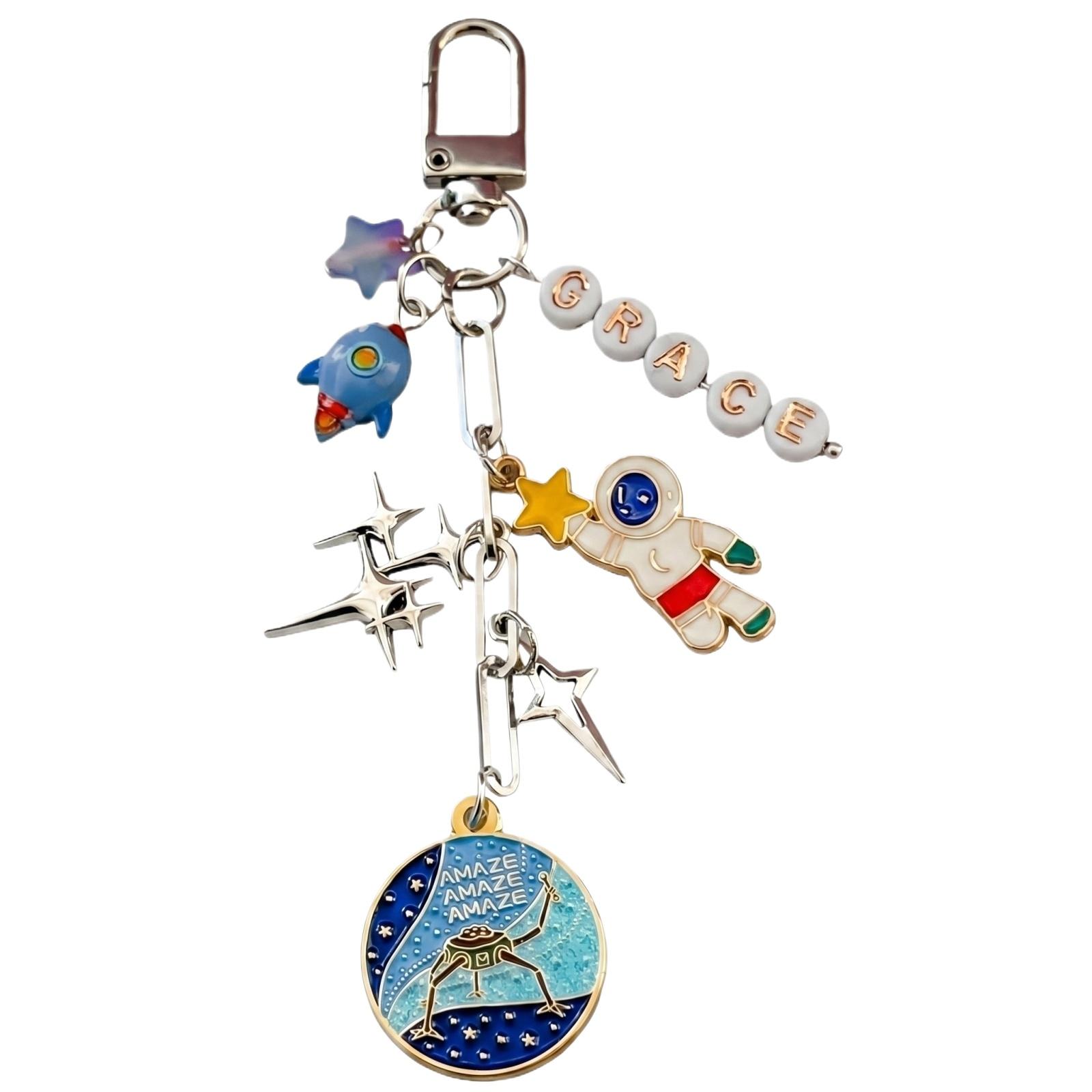 Space Themed Keychain with Astronaut Rocket Star Charms and Letter Beads Personalized Key Ring Accessory for Bags Backpacks and Keys One Size
Space Themed Keychain with Astronaut Rocket Star Charms and Letter Beads Personalized Key Ring Accessory for Bags Backpacks and Keys One Size