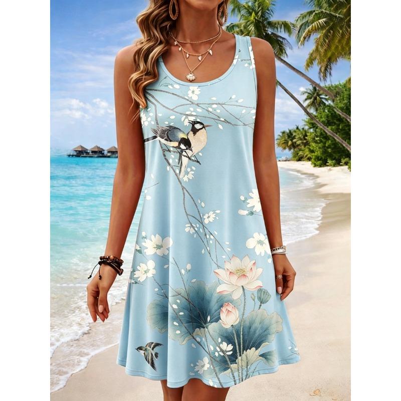 Women s Round Neck Sleeveless Lotus & Bird Print Casual A-Line Mini Dress, Elegant Tank Dresses for Spring & Summer L
Women s Round Neck Sleeveless Lotus & Bird Print Casual A-Line Mini Dress, Elegant Tank Dresses for Spring & Summer L
