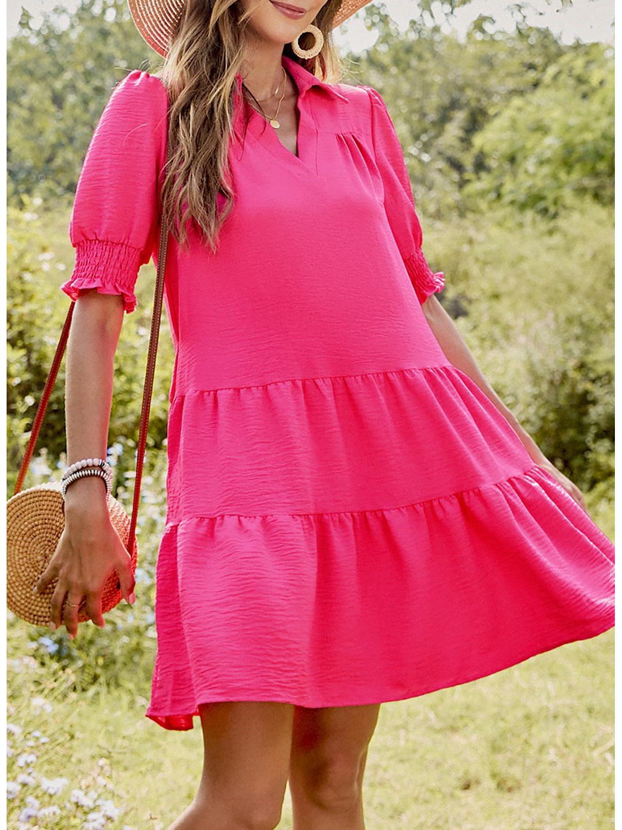 Pleated V-Neck Solid Patchwork Puff Sleeve Dress for Women XL рожевий червоний колір
Pleated V-Neck Solid Patchwork Puff Sleeve Dress for Women XL рожевий червоний колір