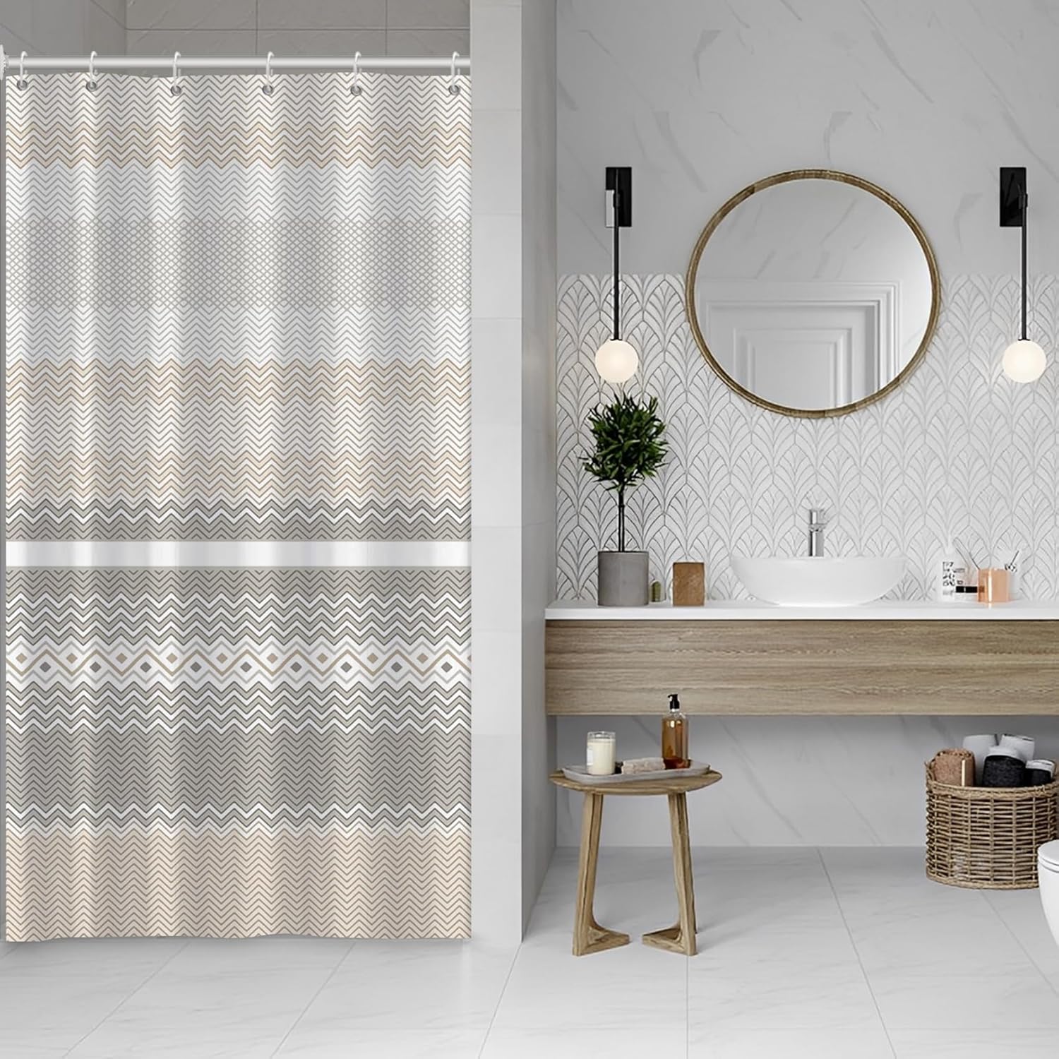 Geometric Zigzag Shower Curtain Modern Bathroom Decor Gray Beige Pattern Minimalist Design Abstract Art Bath Accessory W60H190(CM)-1 Pcs
Geometric Zigzag Shower Curtain Modern Bathroom Decor Gray Beige Pattern Minimalist Design Abstract Art Bath Accessory W60H190(CM)-1 Pcs