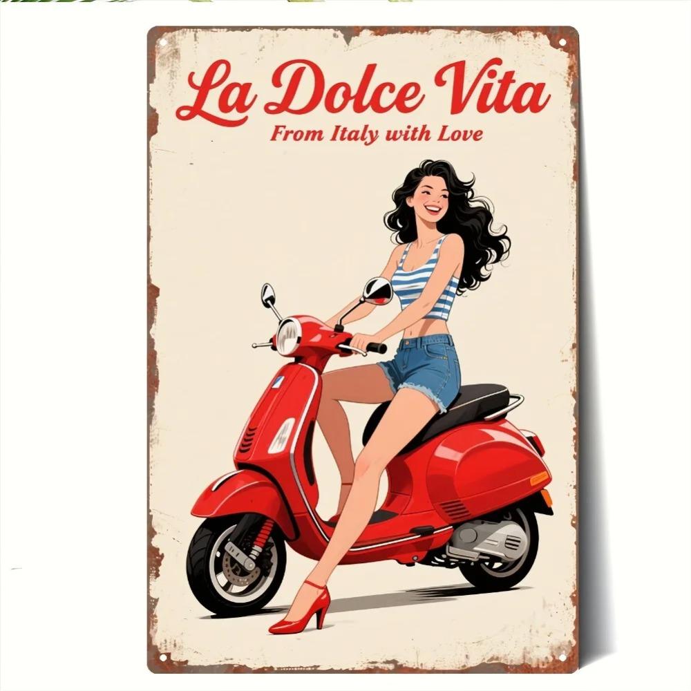 Vintage Metal Wall Art Sign Retro Scooter Woman Illustration with La Dolce Vita Text 8x12 Inch Iron 2D Flat Decor 20x30cm
Vintage Metal Wall Art Sign Retro Scooter Woman Illustration with La Dolce Vita Text 8x12 Inch Iron 2D Flat Decor 20x30cm