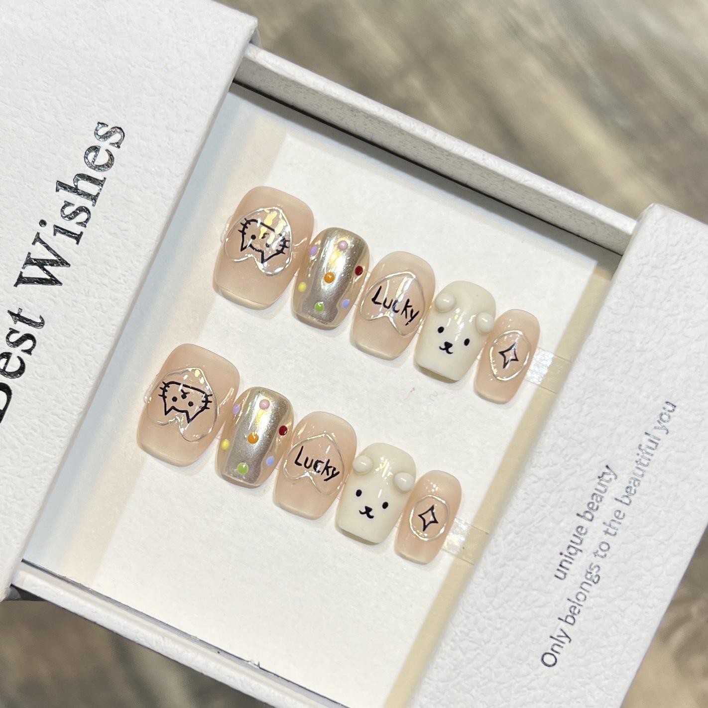 Daireisen Hand-Painted Wearable Nails - Short, Cute, Pinchable Heart Bear Design, Removable Nail Tips. Large L
Daireisen Hand-Painted Wearable Nails - Short, Cute, Pinchable Heart Bear Design, Removable Nail Tips. Large L