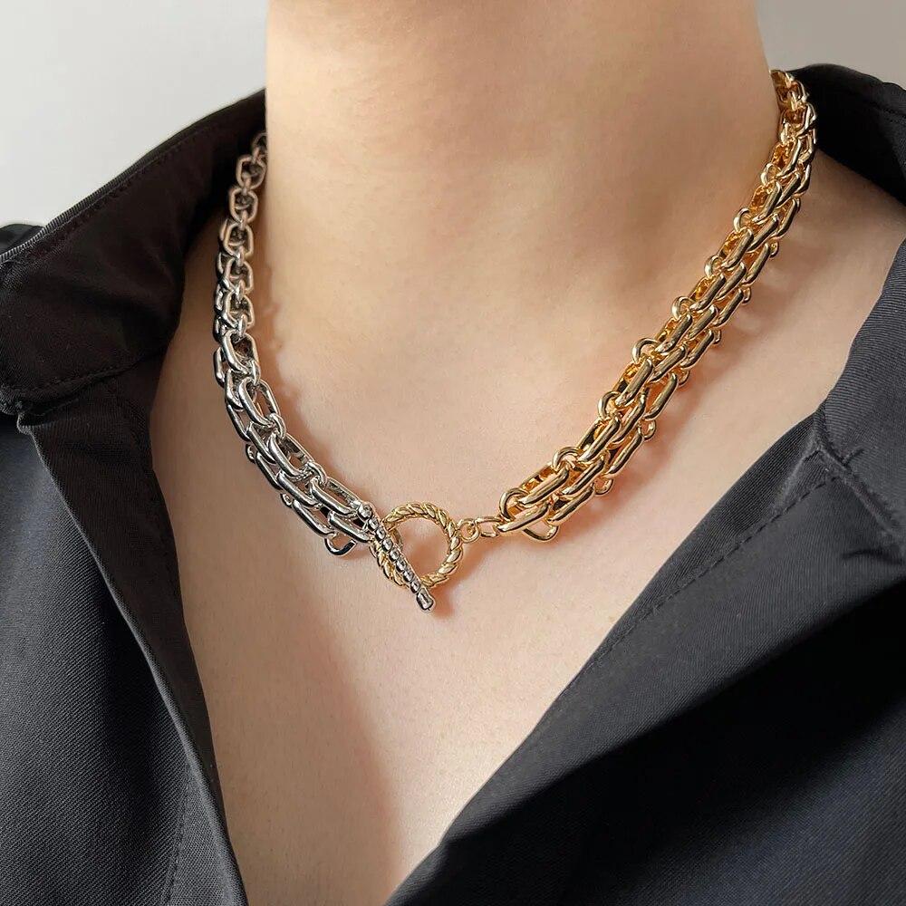 Peri sBox Hip Hop Two Tone Thick Wide Link Chains Chunky Necklace for Woman OT Buckle Metal Choker Necklaces Statement Jewelry
Peri sBox Hip Hop Two Tone Thick Wide Link Chains Chunky Necklace for Woman OT Buckle Metal Choker Necklaces Statement Jewelry