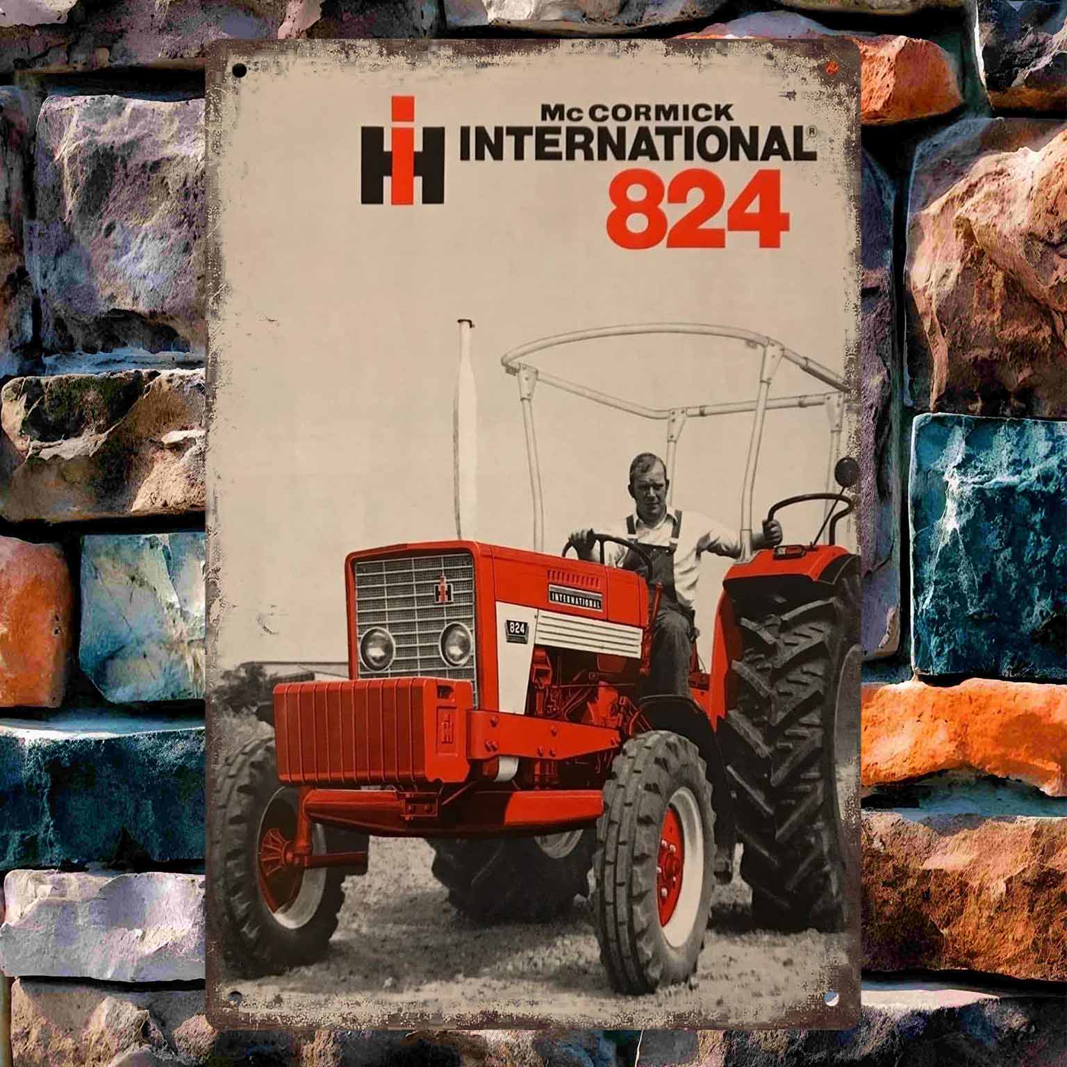 Синий фермерский утилитарный автомобиль проезжает мимо цветущих полей Винтажная металлическая настенная вывеска Декор Постеры Рамки Гараж Гостиная 20x30cm