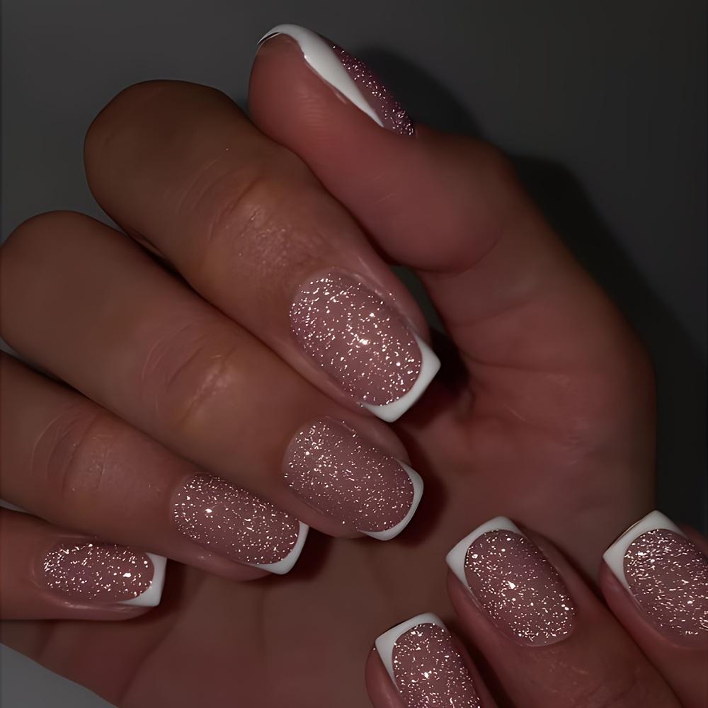 Press on Nails Glossy Medium Square Pink and White French Tip False Nails Glitter Artifical Reusable Fake Nails for Women
Press on Nails Glossy Medium Square Pink and White French Tip False Nails Glitter Artifical Reusable Fake Nails for Women