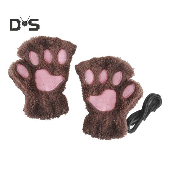 1 пара женских зимних перчаток с полупальцами в форме кошачьей лапки, толстые плюшевые эластичные теплые, сохраняющие тепло, нескользящие, ветрозащитные, для защиты запястья, для езды на велосипеде коричневый