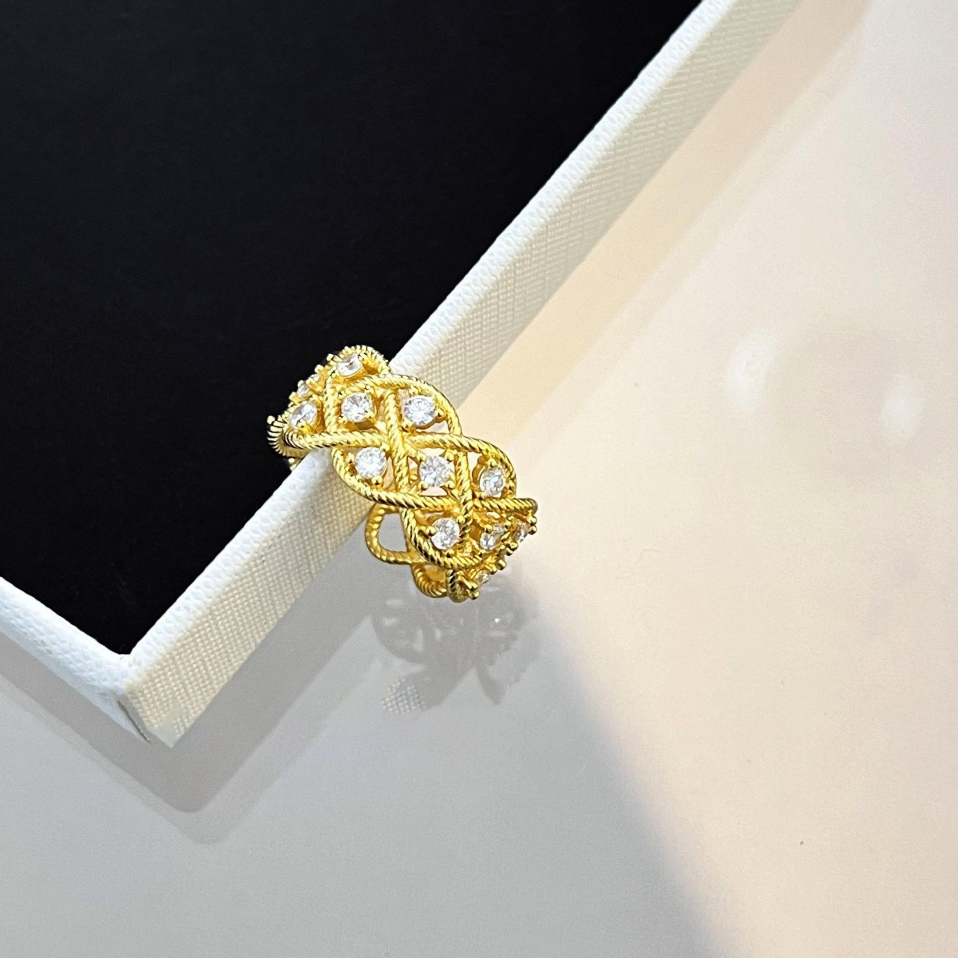 Italian Weave Engraved Gold Brushed Process Twisted Rope Twist Ring Women S Gold-Plated Diamond Mesh Live Jewelry opening adjustable
Italian Weave Engraved Gold Brushed Process Twisted Rope Twist Ring Women S Gold-Plated Diamond Mesh Live Jewelry opening adjustable