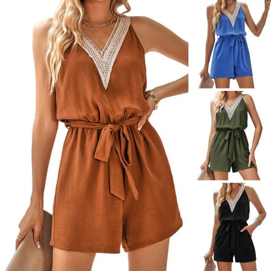 Женский летний комбинезон с v-образным вырезом и кружевной отделкой, эластичный пояс без рукавов, карманы, широкие шорты, комбинезон L чёрный
Женский летний комбинезон с v-образным вырезом и кружевной отделкой, эластичный пояс без рукавов, карманы, широкие шорты, комбинезон L чёрный