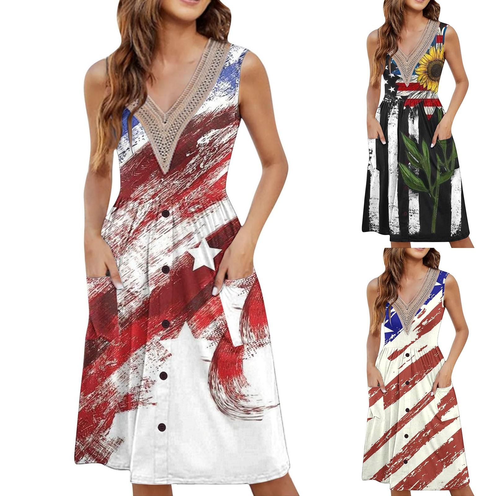 Women s Fashion Summer V Neck Lace Button Casual Vacation Style Independence Day Printed Dresses
Women s Fashion Summer V Neck Lace Button Casual Vacation Style Independence Day Printed Dresses