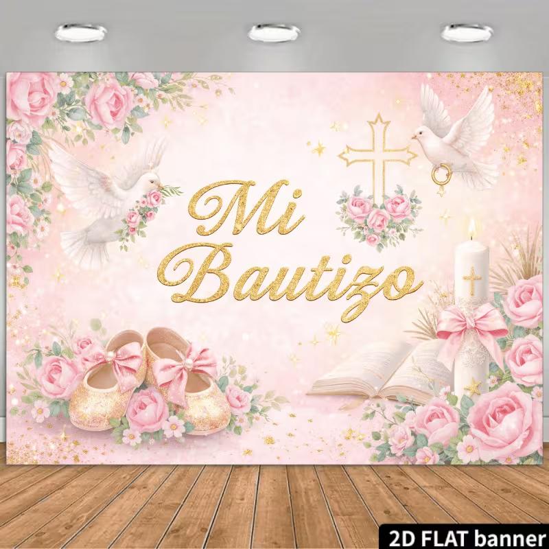 2D Mi Bautizo Photo Backdrop Pink Floral Candle Bible Background Cloth 47.2x31.5inch/120*80cm
2D Mi Bautizo Photo Backdrop Pink Floral Candle Bible Background Cloth 47.2x31.5inch/120*80cm