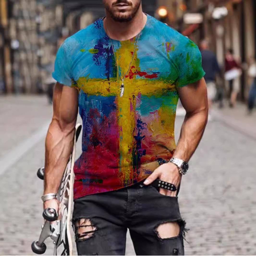 European and American Men s Casual Cross Faith Printed T-shirt for Street Trendsetters 6XL
European and American Men s Casual Cross Faith Printed T-shirt for Street Trendsetters 6XL