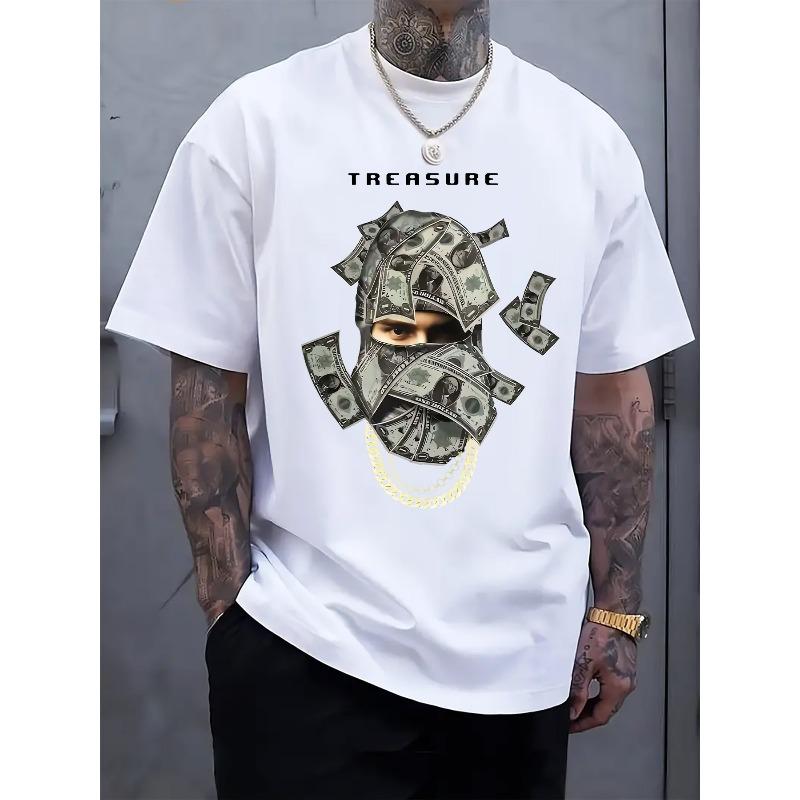 Men s Treasure Map & Money Mask Print T-Shirt - Golden Coin Dollar Bill Design Short Sleeve Crew Neck Top, Stretch, Streetwear Summer Shirt S
Men s Treasure Map & Money Mask Print T-Shirt - Golden Coin Dollar Bill Design Short Sleeve Crew Neck Top, Stretch, Streetwear Summer Shirt S