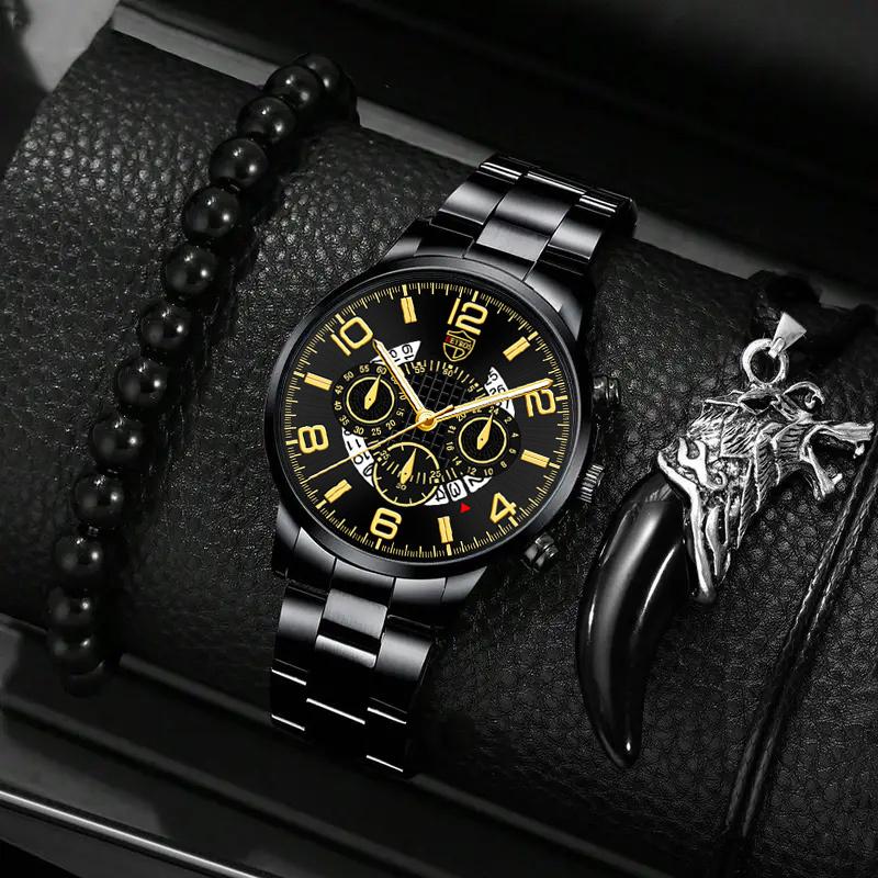 Модные мужские часы с календарем, мужские кварцевые часы из нержавеющей стали, повседневные мужские наручные часы, браслет, ожерелье, набор, часы с датой
Модные мужские часы с календарем, мужские кварцевые часы из нержавеющей стали, повседневные мужские наручные часы, браслет, ожерелье, набор, часы с датой
