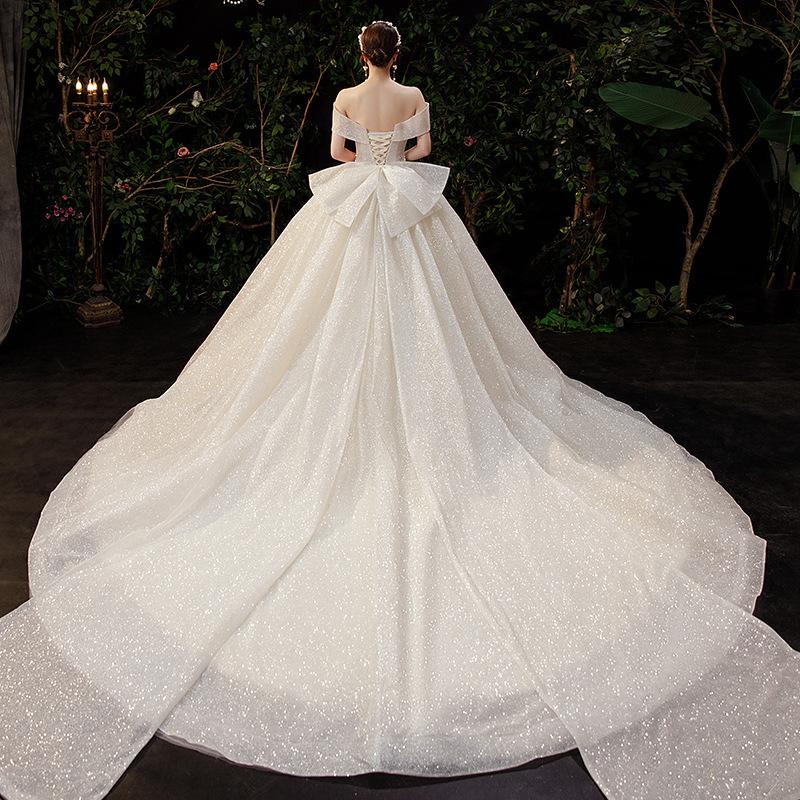 Свадебное платье летнее новое для невесты в французском стиле, со шлейфом, тяжелая промышленная текстура, покрывающая толстые руки XXL