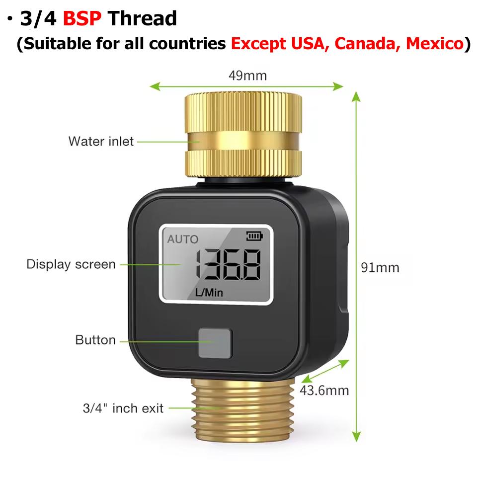 Digital Water Flow Meter High Accuracy Waterproof Electronic Flowmeter for Outdoor Garden Watering Irrigation Hose 3/4 Thread BSP Thread
Digital Water Flow Meter High Accuracy Waterproof Electronic Flowmeter for Outdoor Garden Watering Irrigation Hose 3/4 Thread BSP Thread