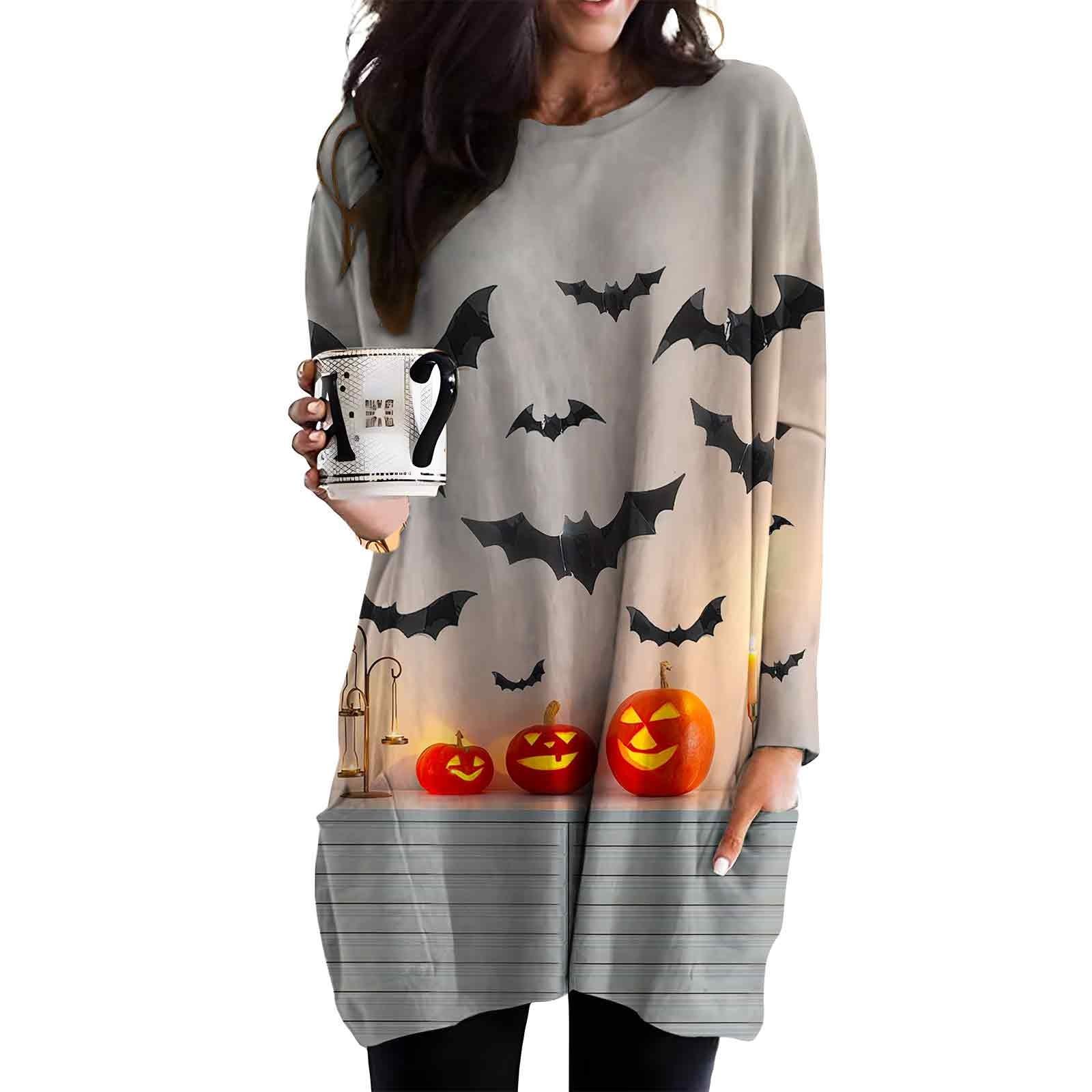 Женский свободный повседневный топ с длинными рукавами и круглым вырезом на Хэллоуин с принтом и карманами M серый
Женский свободный повседневный топ с длинными рукавами и круглым вырезом на Хэллоуин с принтом и карманами M серый