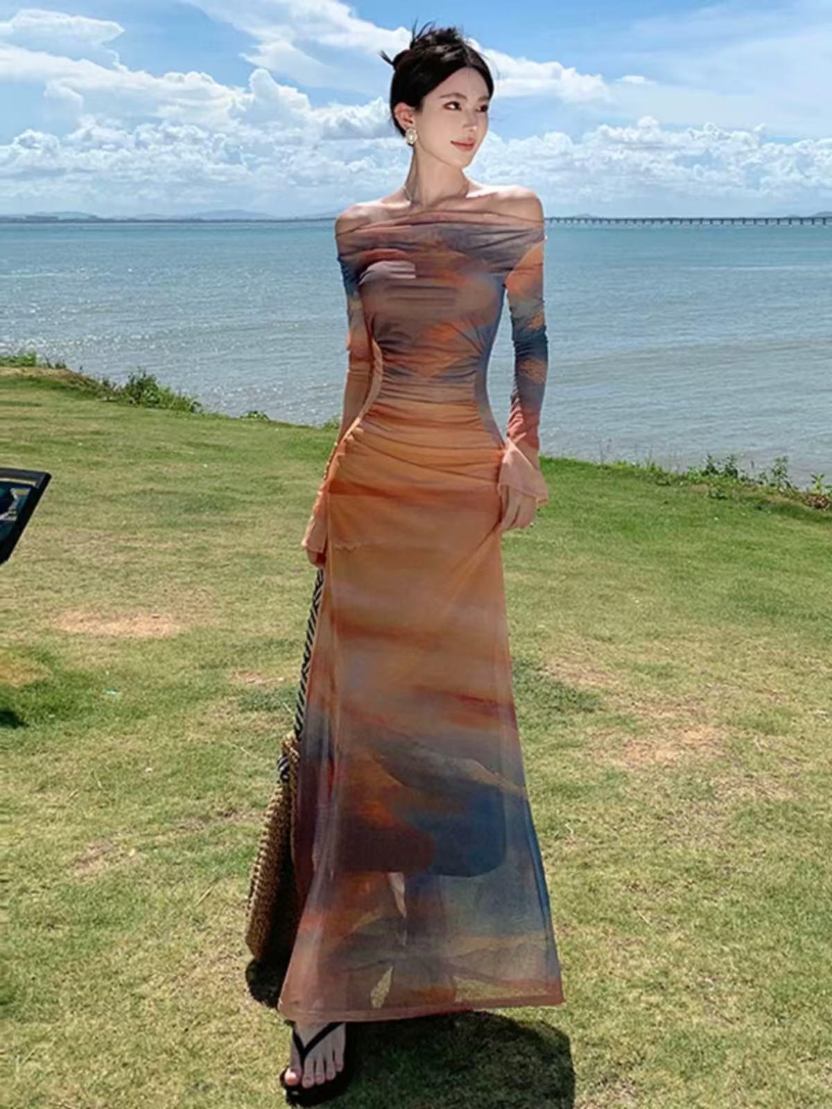French Spice Girl Sunset Tie-dye Dyeing Neck Printed Mesh Dress Women s Spring and Autumn Slim-fitting Waist Skinny Holiday Dress XL
French Spice Girl Sunset Tie-dye Dyeing Neck Printed Mesh Dress Women s Spring and Autumn Slim-fitting Waist Skinny Holiday Dress XL