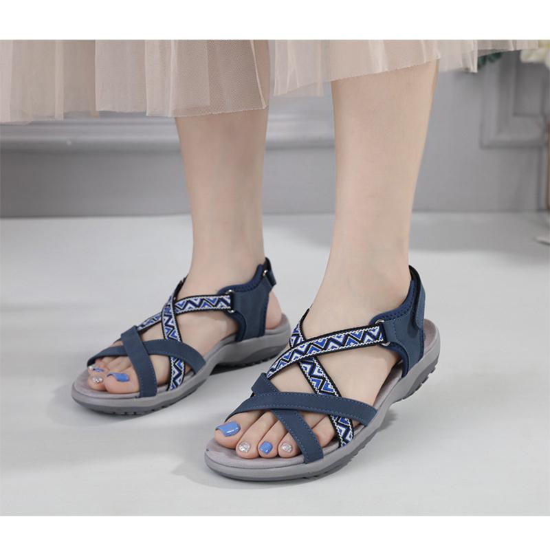 Летняя обувь 2025 Женские плоские сандалии Летние праздничные модные брендовые женские сандалии в богемном стиле Черные Синие Большой размер 42 D363 42 синий