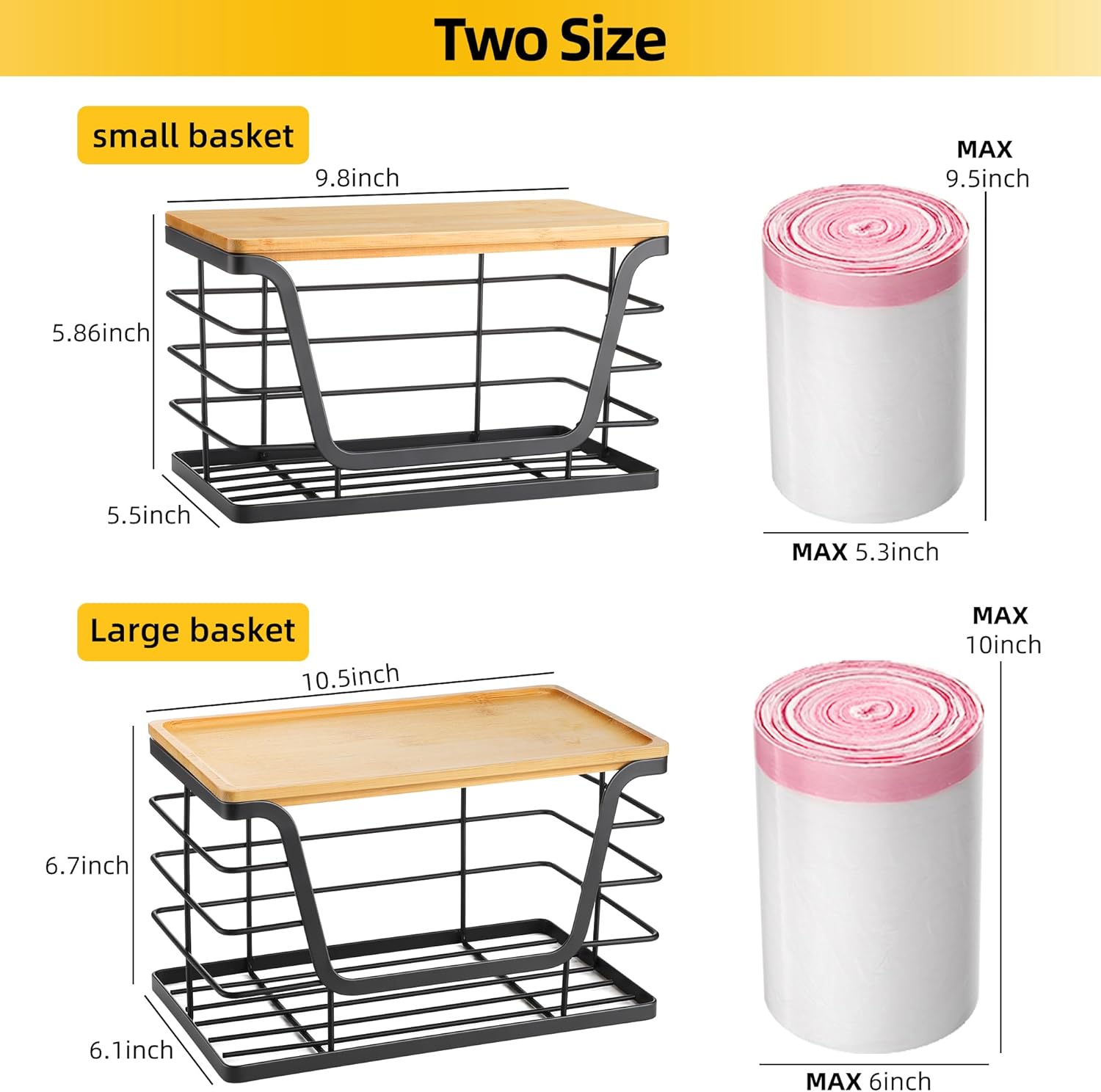 ALOCEO 2 Pack Storage Stackable Kitchen Laundry Organizers with Bamboo Top, Large Trash Bag Holder and Small Garbage Bag Dispens
ALOCEO 2 Pack Storage Stackable Kitchen Laundry Organizers with Bamboo Top, Large Trash Bag Holder and Small Garbage Bag Dispens