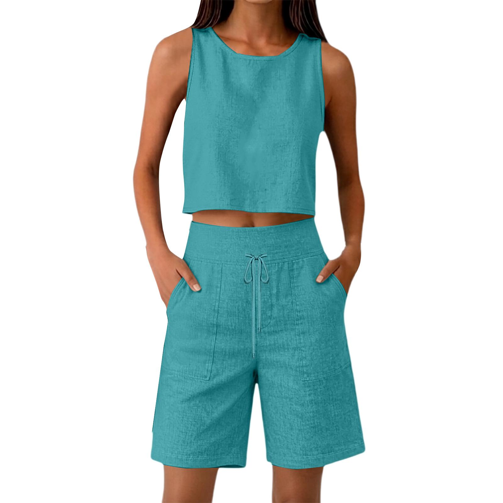Women Sleeveless Crop Top and Wide Leg Bermuda Shorts Set Linen Blend Casual Summer Outfit Elastic Waist Drawstring Pockets XL
Women Sleeveless Crop Top and Wide Leg Bermuda Shorts Set Linen Blend Casual Summer Outfit Elastic Waist Drawstring Pockets XL