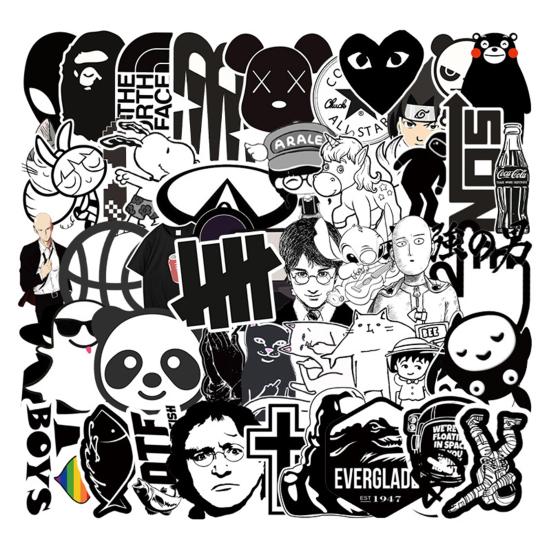 51 шт. Водонепроницаемые стикеры-граффити, креативные наклейки для компьютера с черно-белым мультяшным дизайном для дневника черный белый