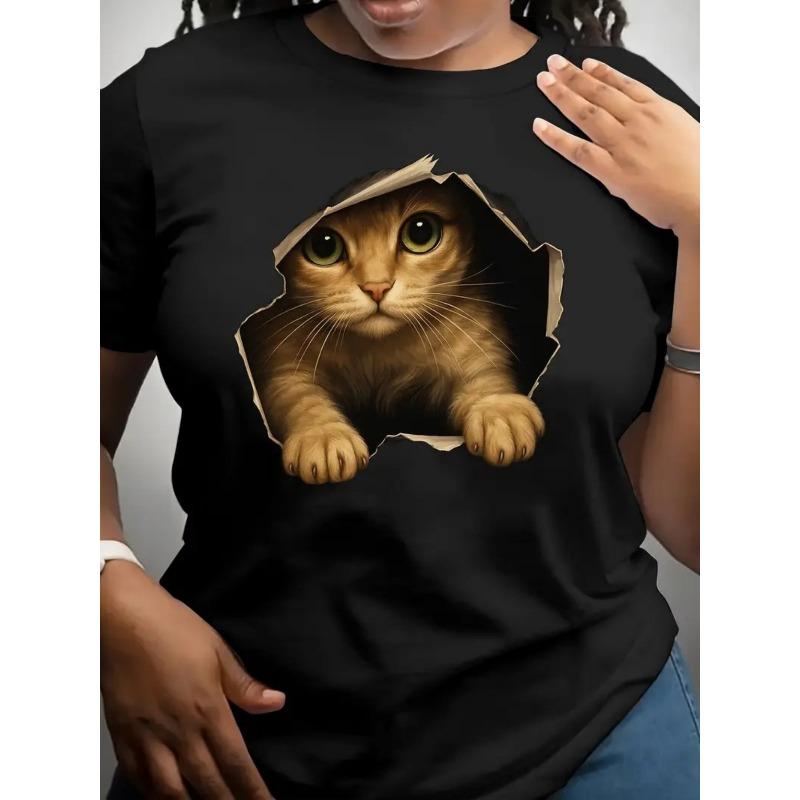 European Size Women S Cat Peeking Through T-Shirt - Cute Kitten Graphic Round Neck Short Sleeve Casual Tee, Soft Breathable Everyday 4XL
European Size Women S Cat Peeking Through T-Shirt - Cute Kitten Graphic Round Neck Short Sleeve Casual Tee, Soft Breathable Everyday 4XL