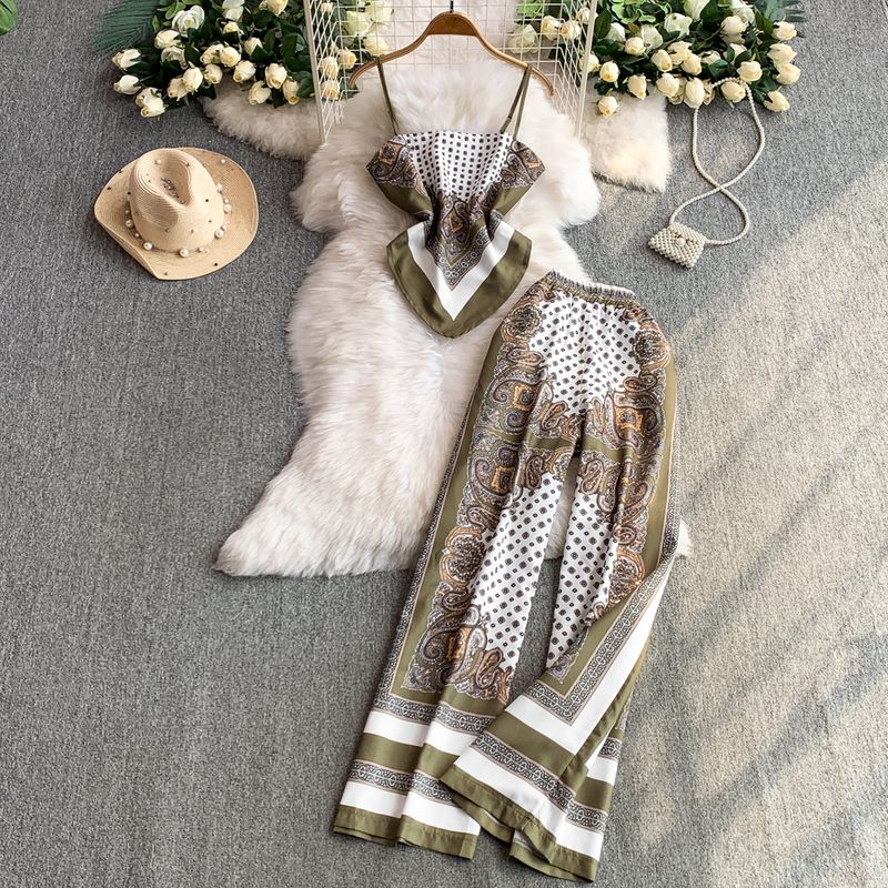 High-End Sense Retro Print Irregular Sling Waist Hugging Slimming Vest Top + High Waist Wide Leg Pants Two-piece Set
High-End Sense Retro Print Irregular Sling Waist Hugging Slimming Vest Top + High Waist Wide Leg Pants Two-piece Set