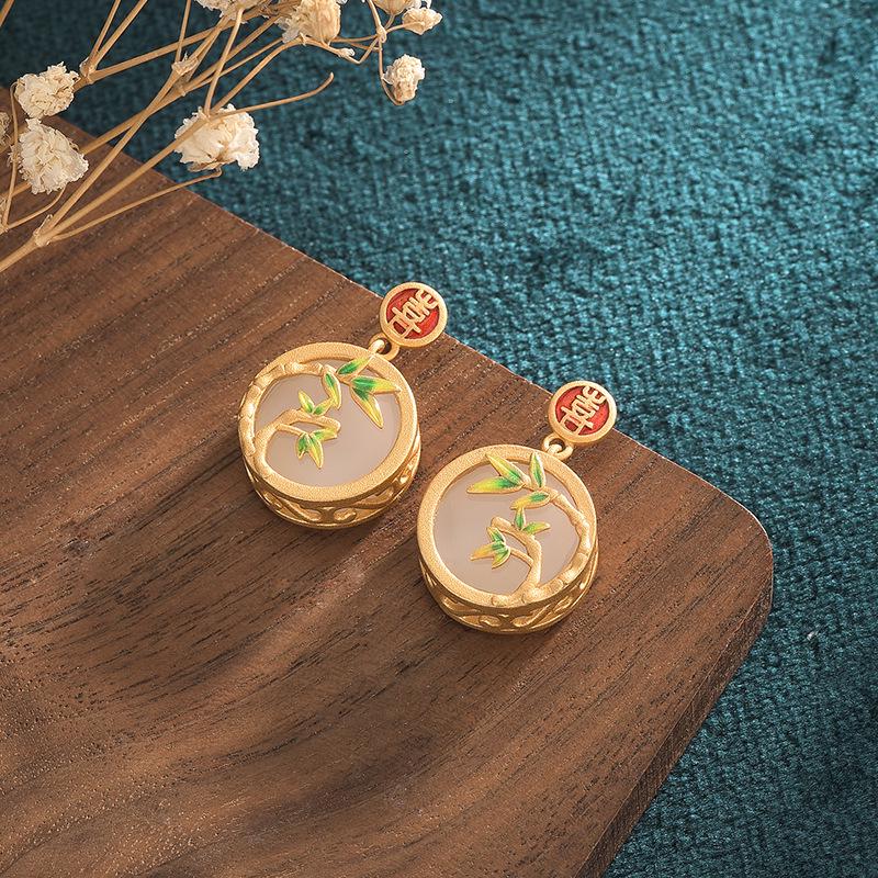 Chinese Style Hanfu-Style Enamel & Jade Imitation Stud Earrings with 925 Silver Needle
Chinese Style Hanfu-Style Enamel & Jade Imitation Stud Earrings with 925 Silver Needle