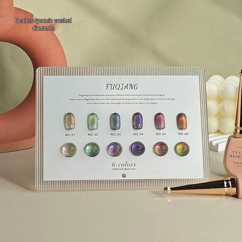Fuxiang 6-Color Dynamic Crushed Diamond Cat Eye Gel Polish Set - 2025 Crystal UV Nail Salon Edition
Fuxiang 6-Color Dynamic Crushed Diamond Cat Eye Gel Polish Set - 2025 Crystal UV Nail Salon Edition