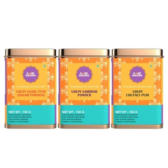 Home Kouzina Udupi Tiffin Trio – 3 x 150g | Chutney Pudi, Saaru Pudi & Sambhar Powder | Authentic Udupi Breakfast Masalas | No Additives
Home Kouzina Udupi Tiffin Trio – 3 x 150g | Chutney Pudi, Saaru Pudi & Sambhar Powder | Authentic Udupi Breakfast Masalas | No Additives