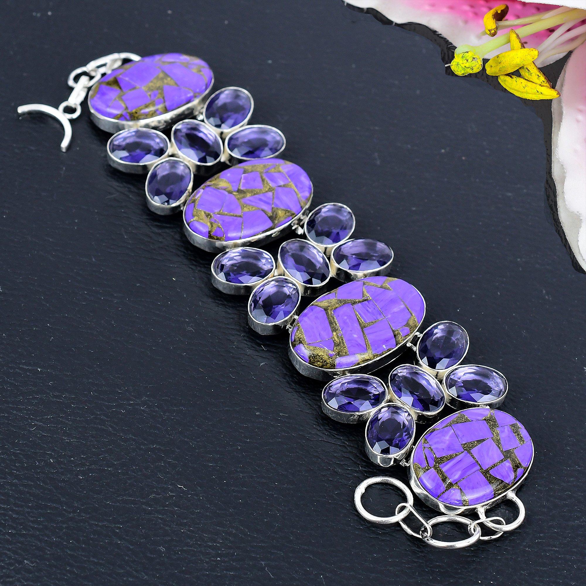 Copper Charoite, Amethyst Gemstone 925 Sterling Silver Bracelet 7-8 KG-1814
Copper Charoite, Amethyst Gemstone 925 Sterling Silver Bracelet 7-8 KG-1814